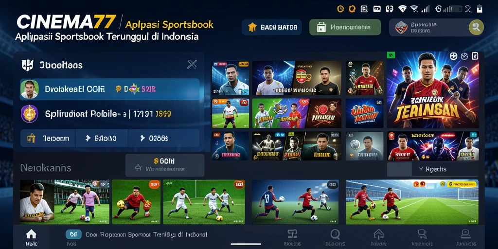 Screenshot utama CINEMA77 menampilkan antarmuka taruhan olahraga yang menarik.