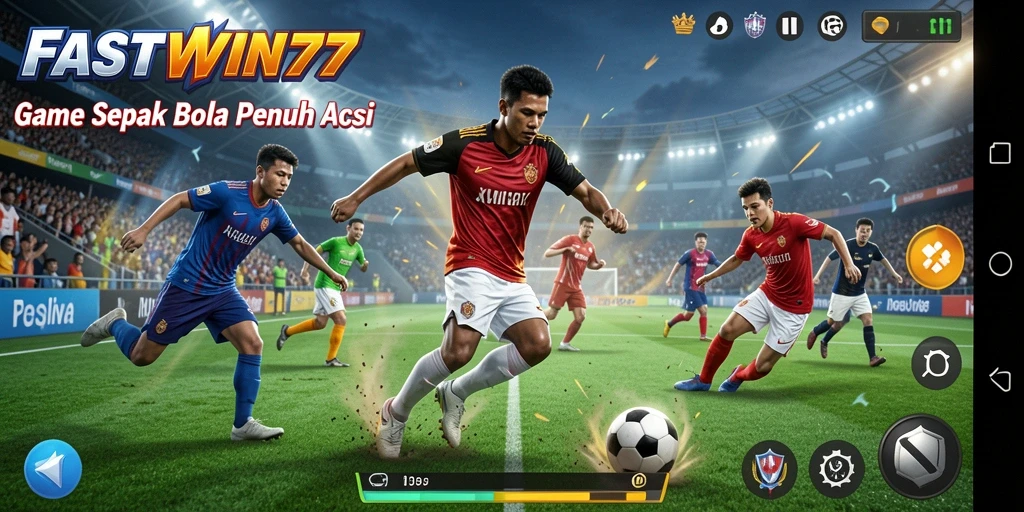 Tampilan gameplay mendebarkan di FASTWIN77 dengan aksi sepak bola yang nyata.