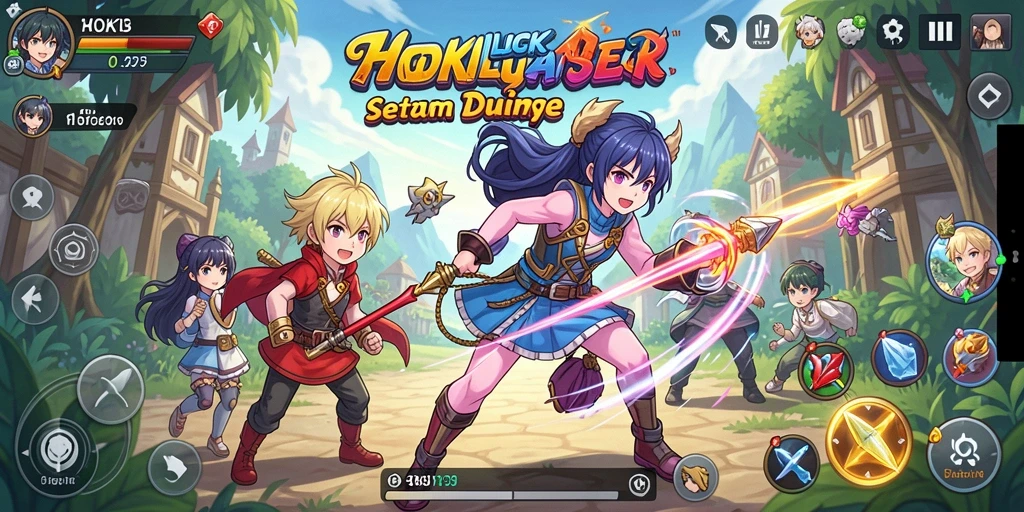 Tampilan gameplay HOKILUCK yang penuh aksi dan karakter Anime.