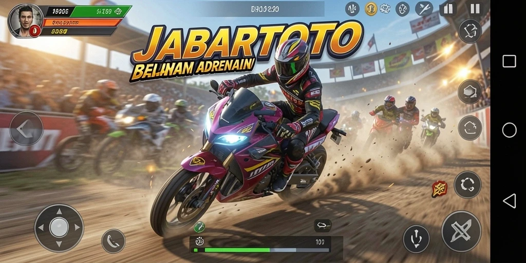 Tampilan visual JABARTOTO saat balapan motor yang seru.