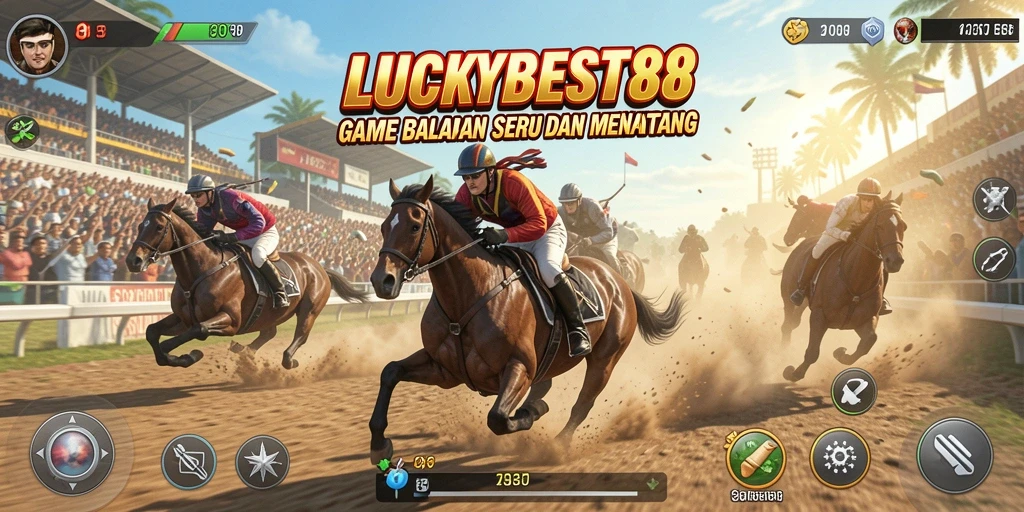 Tampilan gameplay seru LUCKYBEST88 saat balapan di trek yang menantang.