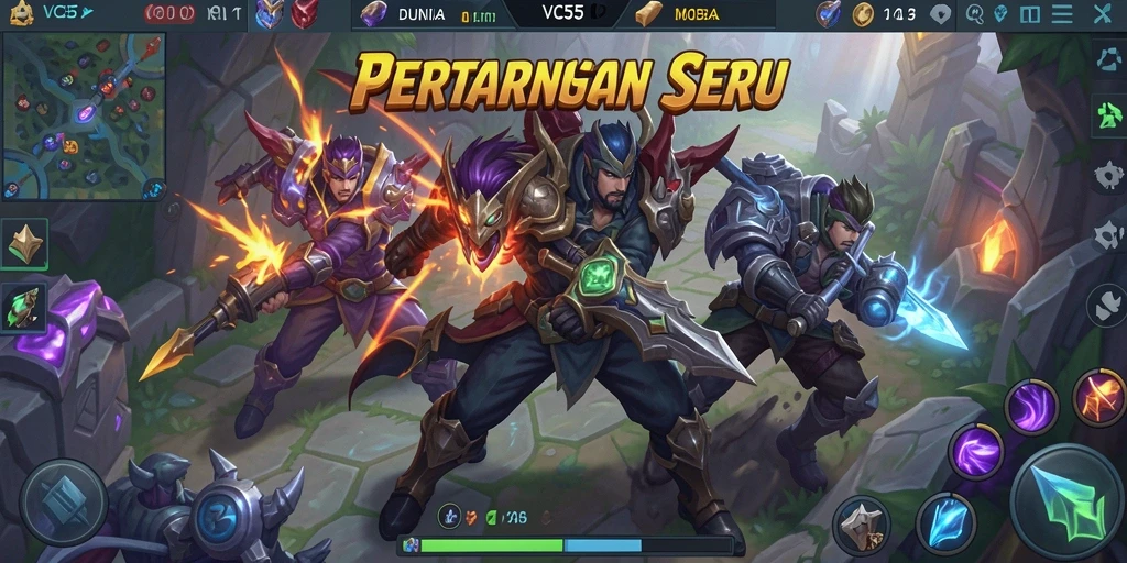 Tangkapan layar gameplay VC55 menunjukkan aksi seru di arena MOBA.
